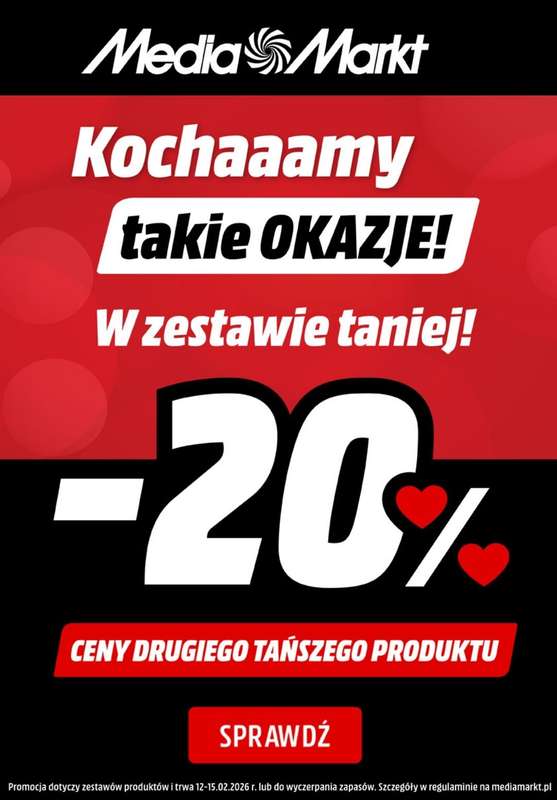 Media Markt - gazetka promocyjna -20% ceny tańszego produktu od czwartku 12.02 do niedzieli 15.02