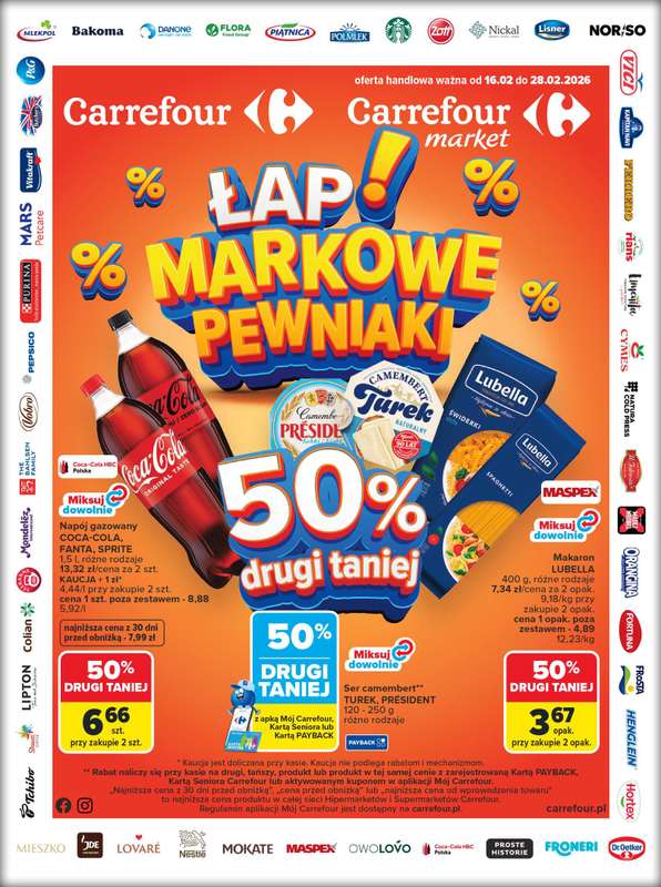 Carrefour - gazetka promocyjna Gazetka Carrefour Łap markowe pewniaki! od poniedziałku 16.02 do soboty 28.02
