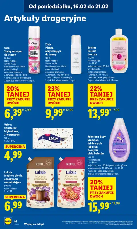 Lidl - gazetka promocyjna Oferta od poniedziałku od poniedziałku 16.02 do środy 18.02 - strona 46