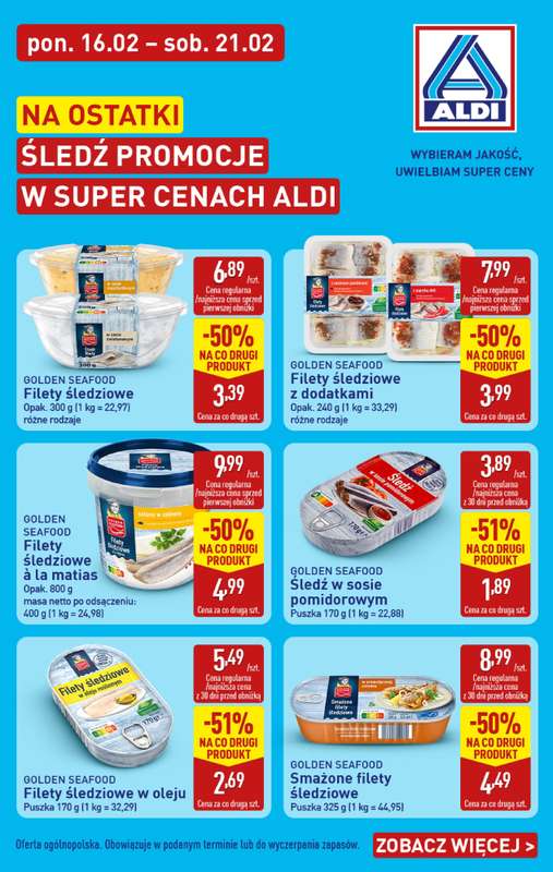 Aldi - gazetka promocyjna Śledź na ostatki! od poniedziałku 16.02 do soboty 21.02