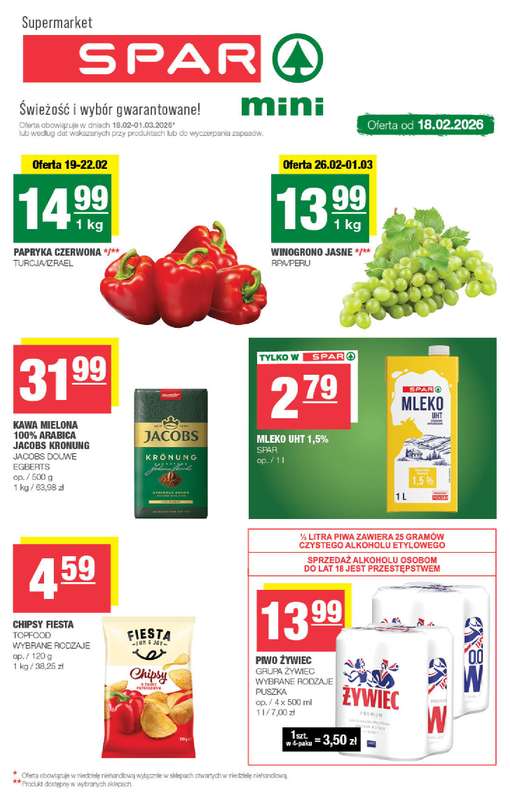 SPAR - gazetka promocyjna Gazetka Spar Mini od środy 18.02 do niedzieli 01.03