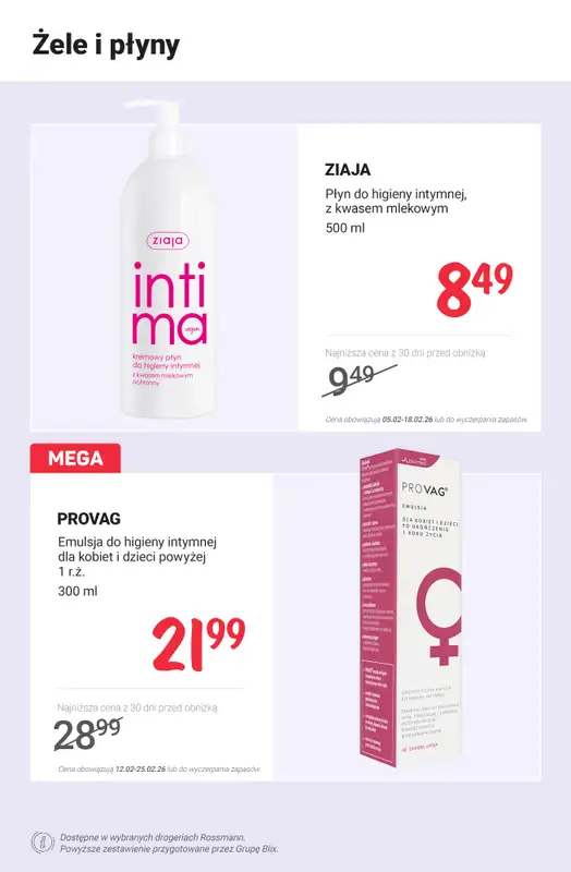 Rossmann - gazetka promocyjna Higiena intymna PROMOCJE od poniedziałku 16.02 do środy 18.02 - strona 2