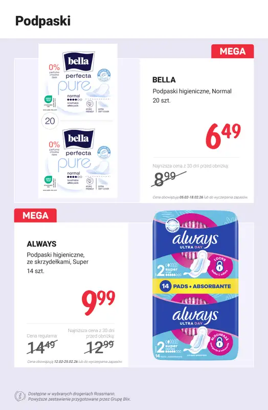 Rossmann - gazetka promocyjna Higiena intymna PROMOCJE od poniedziałku 16.02 do środy 18.02 - strona 6