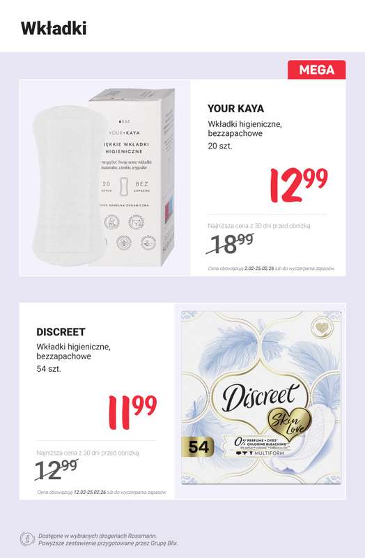 Rossmann - gazetka promocyjna Higiena intymna PROMOCJE od poniedziałku 16.02 do środy 18.02 - strona 10