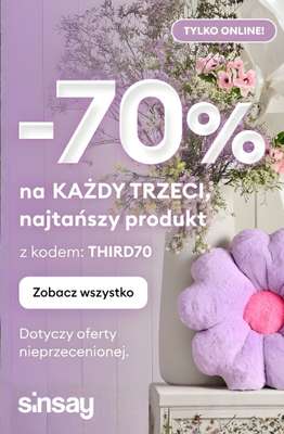 Sinsay - gazetka promocyjna -70% na KAŻDY trzeci, najtańszy nieprzeceniony produkt od wtorku 24.02 do środy 25.02