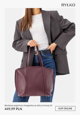 Bordowa pojemna shopperka ze skóry licowej A4