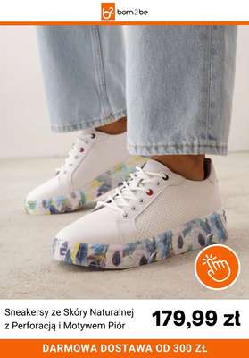 Sneakersy ze Skóry Naturalnej z Perforacją i Motywem Piór