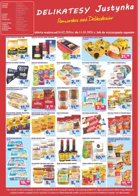 Delikatesy Justynka - gazetka promocyjna Gazetka od czwartku 26.02 do środy 11.03