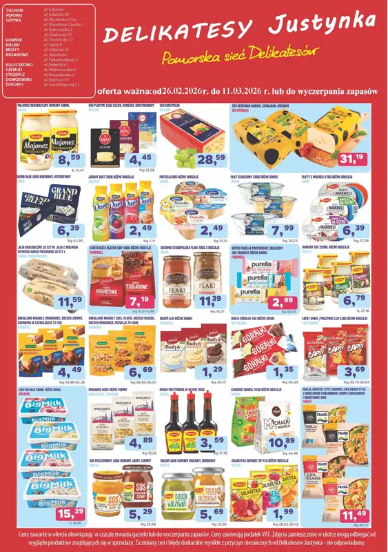 Delikatesy Justynka - gazetka promocyjna Gazetka od czwartku 26.02 do środy 11.03