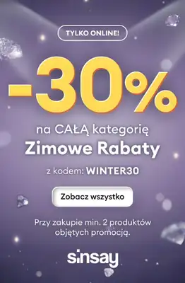 Sinsay - gazetka promocyjna -30% Zimowe Rabaty + darmowa dostawa od 70 PLN od czwartku 26.02 do poniedziałku 02.03