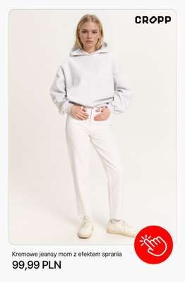 Kremowe jeansy mom z efektem sprania