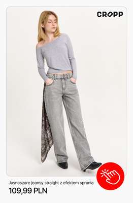 Jasnoszare jeansy straight z efektem sprania