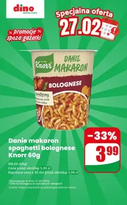 Dino - gazetka promocyjna Makaron Instant - oferta na 27.02 | Promocje spoza gazetki od piątku 27.02 do piątku 27.02