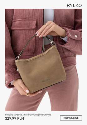 Beżowa torebka ze skóry licowej i welurowej