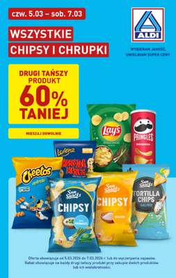 Aldi - gazetka promocyjna Chipsy i chrupki - drugie, tańsze o 60%! od czwartku 05.03 do soboty 07.03