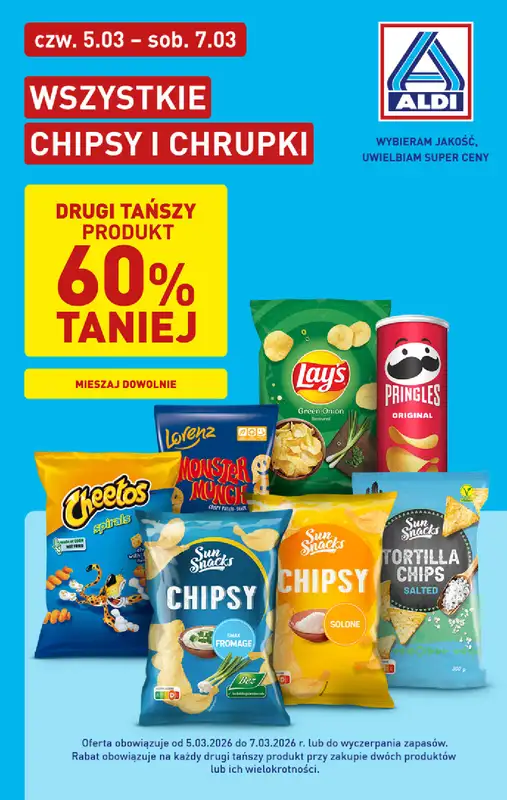 Aldi - gazetka promocyjna Chipsy i chrupki - drugie, tańsze o 60%!  