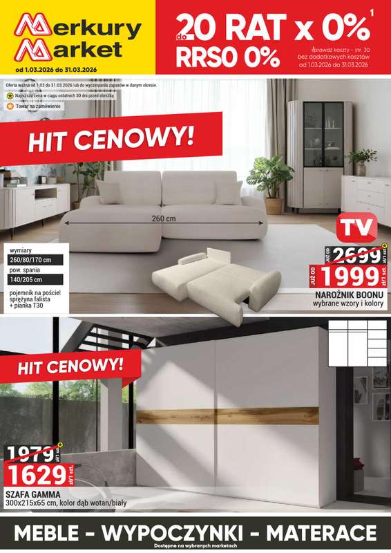 Merkury Market - gazetka promocyjna Meble, wypoczynki, materace od niedzieli 01.03 do wtorku 31.03