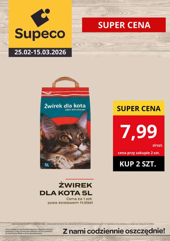 Supeco - gazetka promocyjna Żwirek dla kota 5l  do niedzieli 15.03