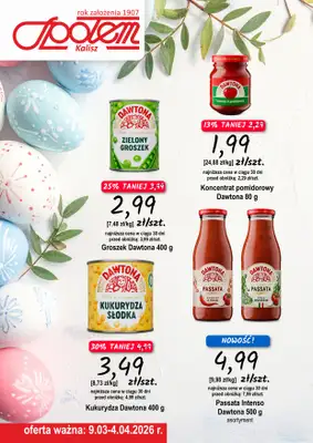 Społem - Blisko i Korzystnie - gazetka promocyjna Plakat promocyjny PSS Kalisz od poniedziałku 09.03 do soboty 04.04