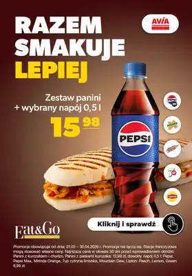 AVIA Stacje Paliw - gazetka promocyjna Zestaw panini + napój od poniedziałku 02.03 do czwartku 30.04