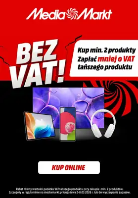 Media Markt - gazetka promocyjna Drugi tańszy produkt taniej o wartość VAT! od poniedziałku 02.03 do niedzieli 08.03
