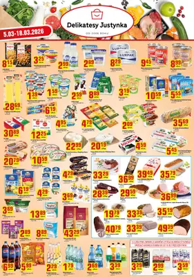 Delikatesy Justynka - gazetka promocyjna Plakat promocyjny od czwartku 05.03 do środy 18.03
