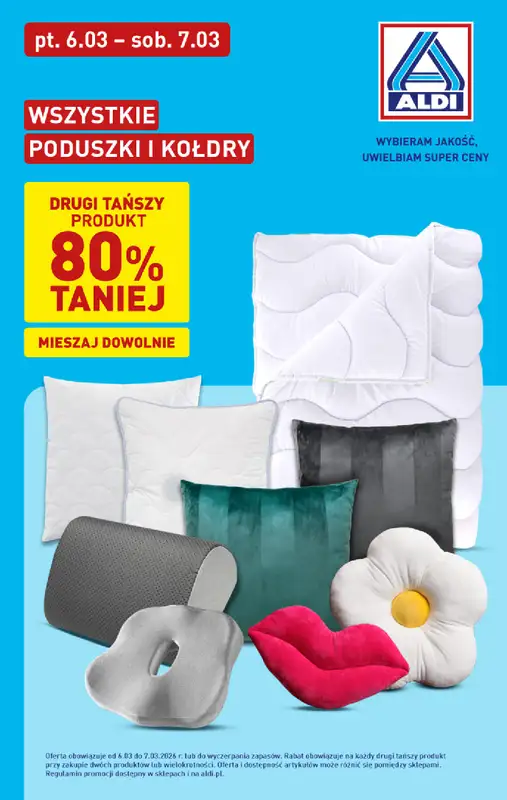 Aldi - gazetka promocyjna Poduszki i kołdry w super cenach Aldi!  