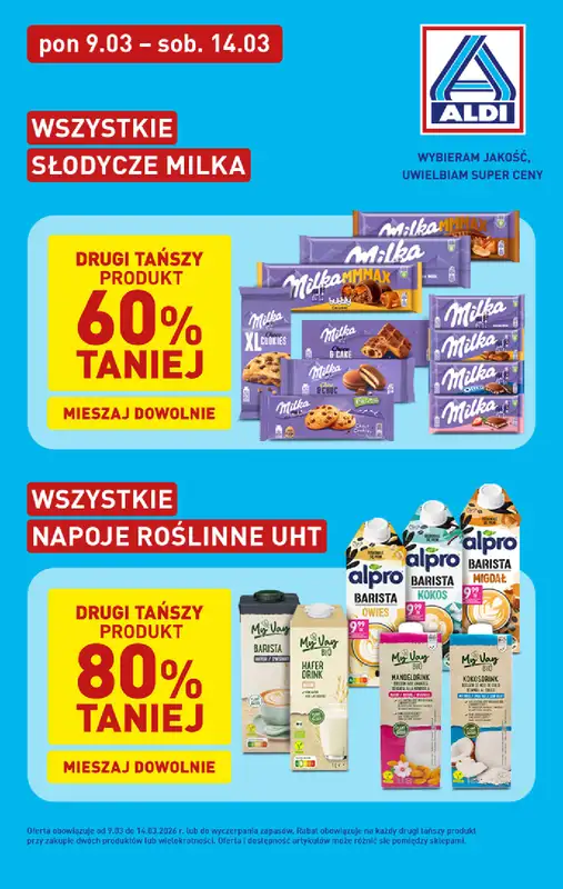 Aldi - gazetka promocyjna Słodycze Milka i napoje roślinne w super cenach Aldi!  