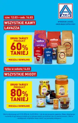 Aldi - gazetka promocyjna Kawa Lavazza - druga 60% taniej! od czwartku 12.03 do soboty 14.03
