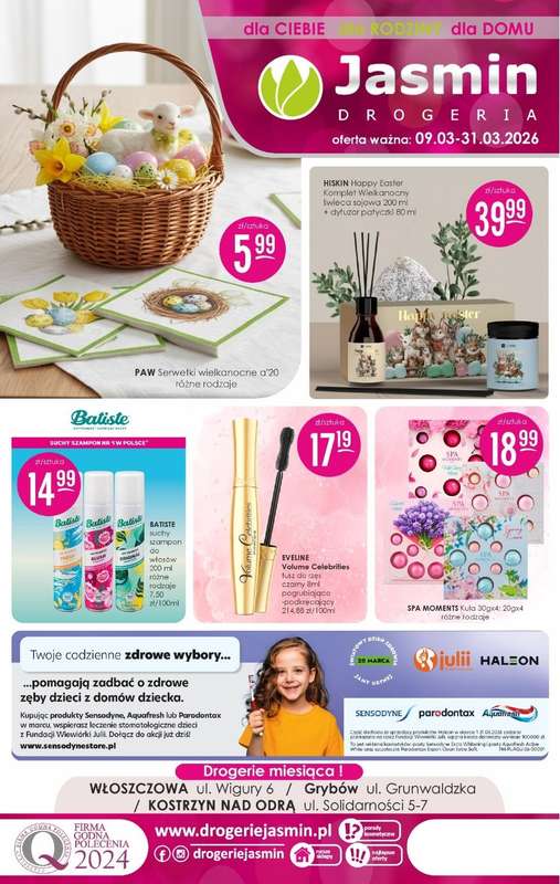 Drogerie Jasmin - gazetka promocyjna Gazetka od poniedziałku 09.03 do wtorku 31.03
