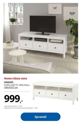 HEMNES Szafka pod TV, biała bejca, 148x47x57 cm