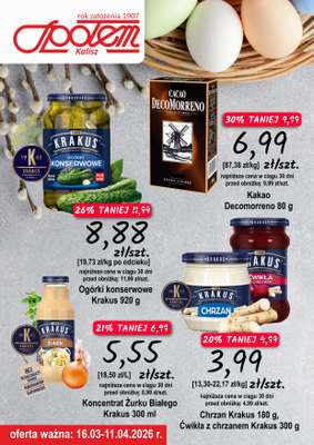 Społem - Blisko i Korzystnie - gazetka promocyjna Plakat promocyjny PSS Kalisz od poniedziałku 16.03 do soboty 11.04