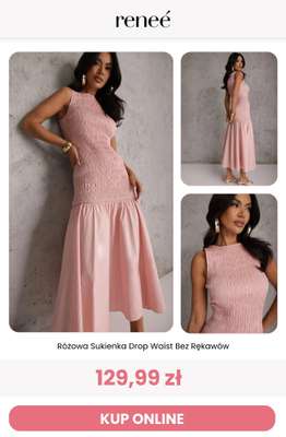 Różowa Sukienka Drop Waist Bez Rękawów