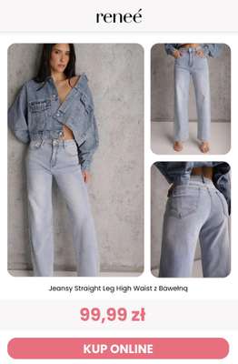 Jeansy Straight Leg High Waist z Bawełną