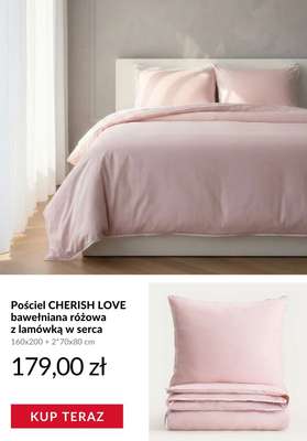 Pościel CHERISH LOVE bawełniana różowa z lamówką w serca