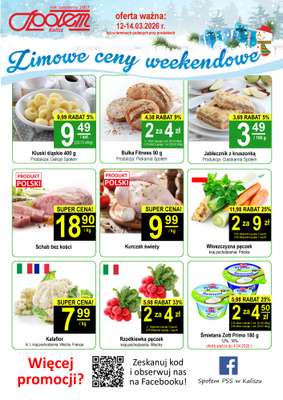 Społem - Blisko i Korzystnie - gazetka promocyjna Plakat promocyjny PSS Kalisz od czwartku 12.03 do soboty 14.03