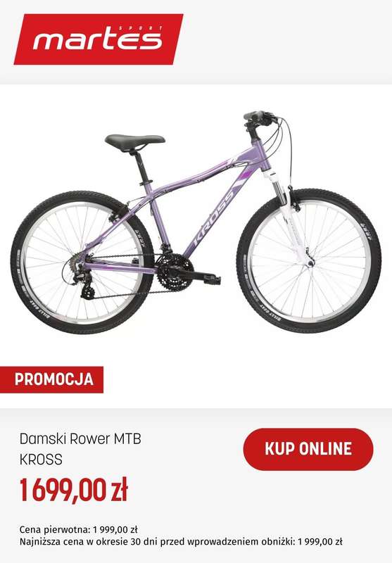 BEST SALE - gazetka promocyjna Martes Sport | Okazje na rowery Kross od środy 11.03  - strona 9