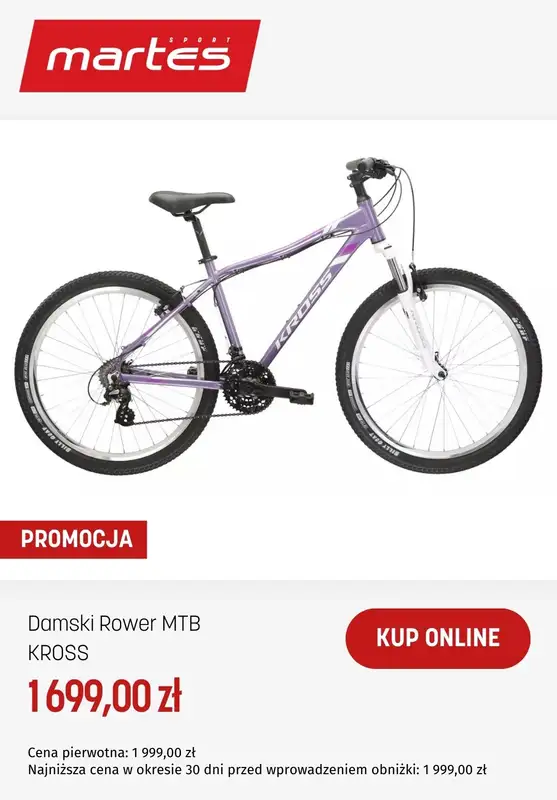 BEST SALE - gazetka promocyjna Martes Sport | Okazje na rowery Kross od środy 11.03  - strona 9