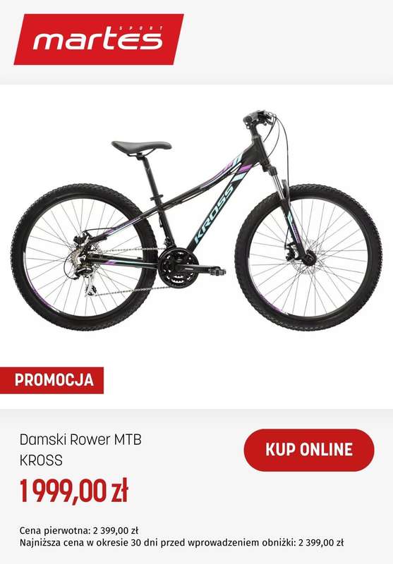 BEST SALE - gazetka promocyjna Martes Sport | Okazje na rowery Kross od środy 11.03  - strona 5
