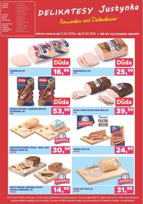 Delikatesy Justynka - gazetka promocyjna Plakaty promocyjne od czwartku 12.03 do środy 25.03