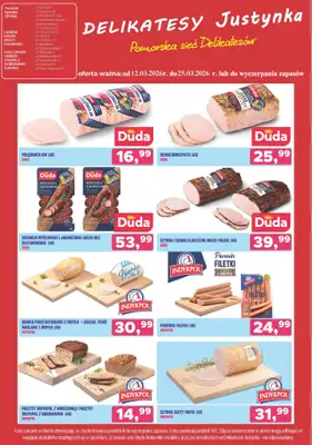 Delikatesy Justynka - gazetka promocyjna Plakaty promocyjne od czwartku 12.03 do środy 25.03