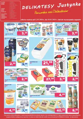 Delikatesy Justynka - gazetka promocyjna Plakaty promocyjne od czwartku 12.03 do środy 18.03