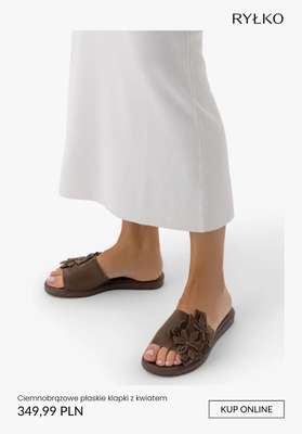 Ciemnobrązowe płaskie klapki z kwiatem