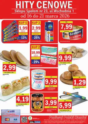 Społem - Blisko i Korzystnie - gazetka promocyjna Plakat promocyjny PSS Gniezno, Wschodnia od poniedziałku 16.03 do soboty 21.03