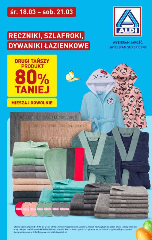 Aldi - gazetka promocyjna Ręczniki, szlafroki, dywaniki w super cenach Aldi! od środy 18.03 do soboty 21.03