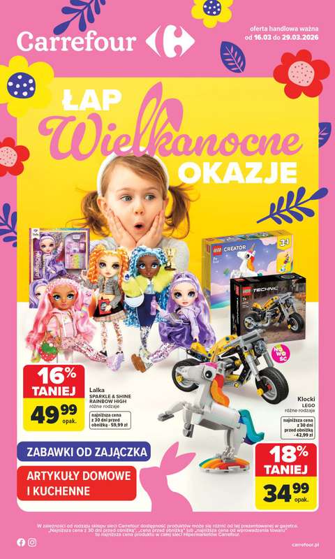 Carrefour - gazetka promocyjna Gazetka Łap Wielkanocne okazje od poniedziałku 16.03 do niedzieli 29.03