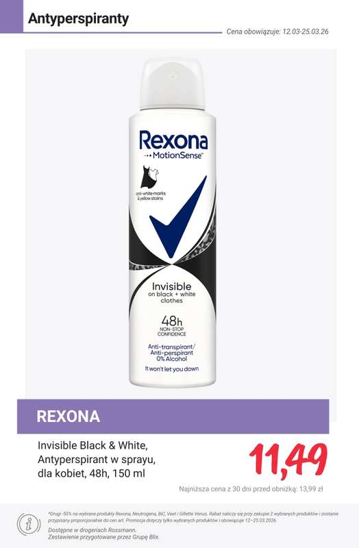 Rossmann - gazetka promocyjna -50% na drugi wybrany produkt marek: Rexona, Neutrogena, BiC, Veet... od poniedziałku 16.03 do środy 25.03 - strona 9