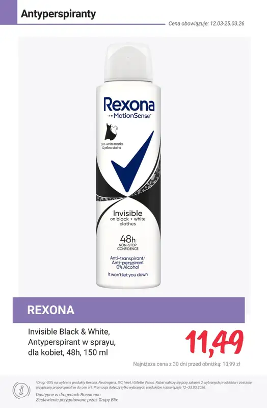 Rossmann - gazetka promocyjna -50% na drugi wybrany produkt marek: Rexona, Neutrogena, BiC, Veet... od poniedziałku 16.03 do środy 25.03 - strona 9