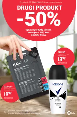 Rossmann - gazetka promocyjna -50% na drugi wybrany produkt marek: Rexona, Neutrogena, BiC, Veet... od poniedziałku 16.03 do środy 25.03