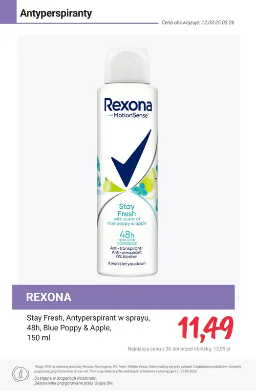 Rossmann - gazetka promocyjna -50% na drugi wybrany produkt marek: Rexona, Neutrogena, BiC, Veet... od poniedziałku 16.03 do środy 25.03 - strona 14